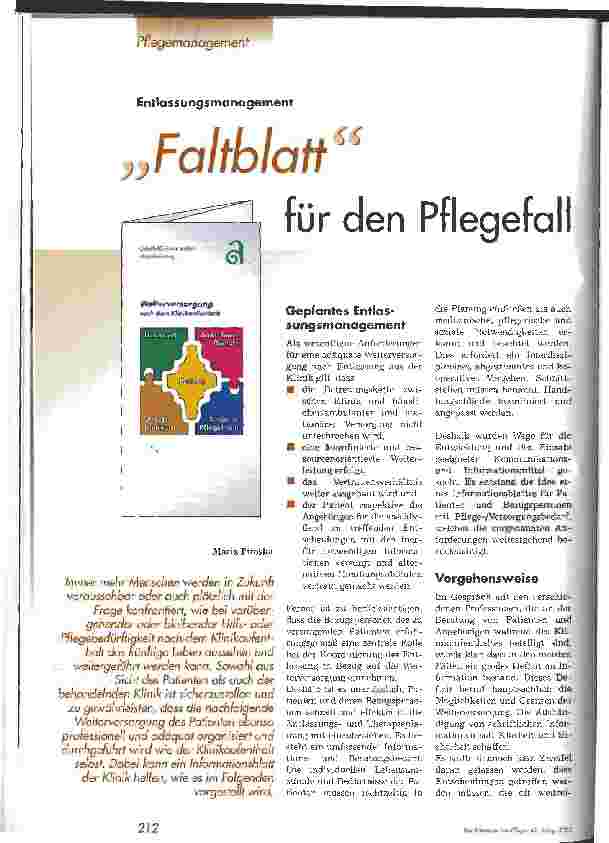 Vorschauseite 1: Faltblatt für den Pflegefall