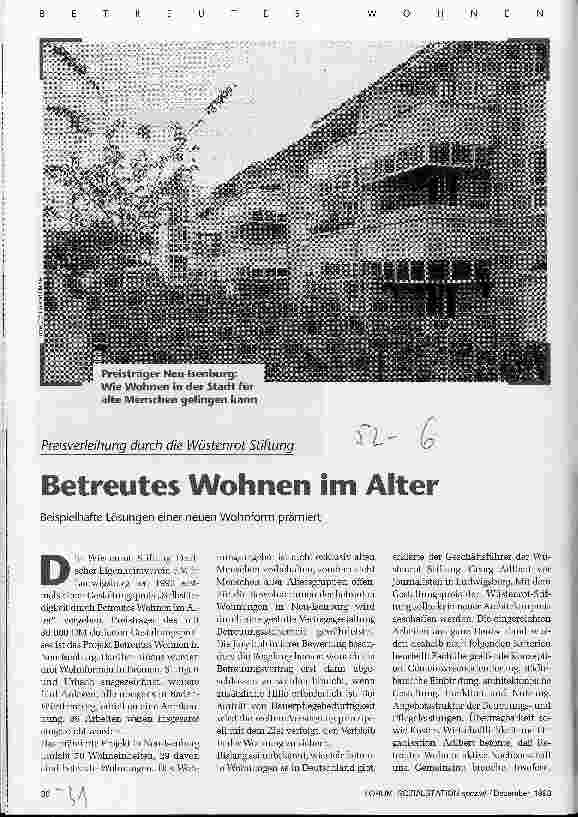 Vorschauseite 1: Betreutes Wohnen im Alter Beispielhafte Lösungen einer neuen Wohnform prämiert
