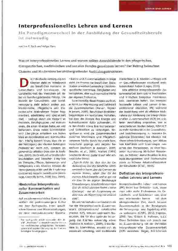 Vorschauseite 1: Interprofessionelles Lehren und Lernen Ein Paradigmenwechsel in der Ausbildung der Gesundheitsberufe ist notwendig