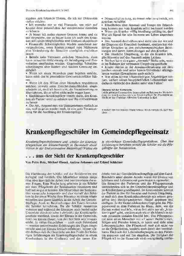 Vorschauseite 1: Krankenpflegeschüler im Gemeindepflegeeinsatz