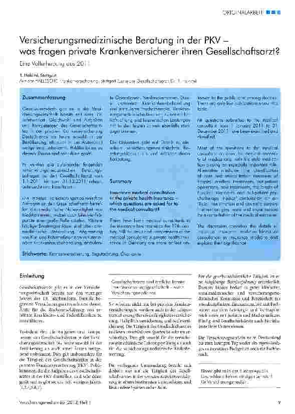 Vorschauseite 1: Versicherungsmedizinische Beratung in der PKV-was fragen private Krankenversicherer ihren Gesellschaftsarzt?