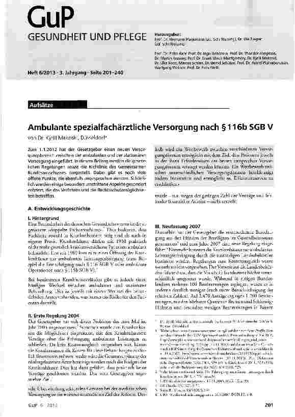 Vorschauseite 1: Ambulante spezialfachärztliche Versorgung nach § 116b SGB V