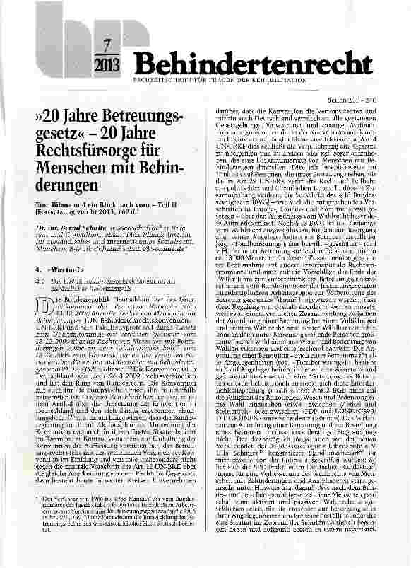 Vorschauseite 1: »20 Jahre Betreuungsgesetz« - 20 Jahre Rechtsfürsorge für Menschen mit Behinderungen