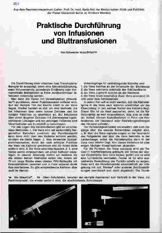 Vorschauseite 1: Praktische Druchführung von Infusionen und Bluttransfusionen