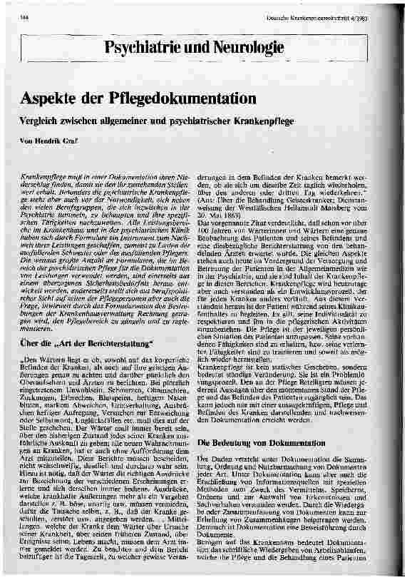Vorschauseite 1: Aspekte der Pflegedokumentation Vergleich zwischen allgemeiner und psychiatrischer Krankenpflege