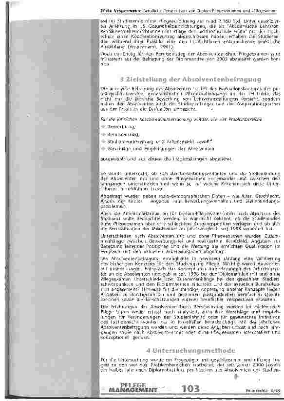 Vorschauseite 3: Berufliche Perspektiven von Diplom-Pflegewirtinnen und -Pflegewirten Absolventenbefragungen des Fachbereichs Pflege und Gesundheit an der Fachhochschule Fulda
