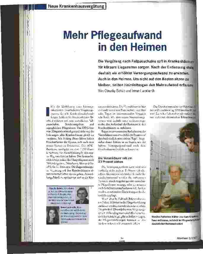 Vorschauseite 1: Mehr Pflegeaufwand in den Heimen
