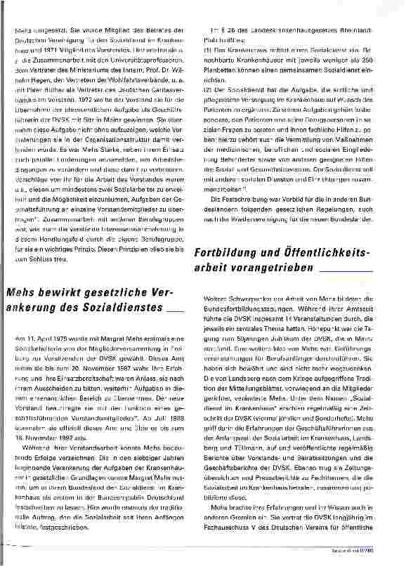 Vorschauseite 4: Der Einsatz von Margret Mehs 2003 wäre sie 75 Jahre alt geworden