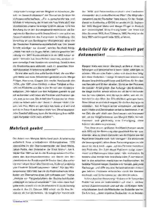 Vorschauseite 5: Der Einsatz von Margret Mehs 2003 wäre sie 75 Jahre alt geworden
