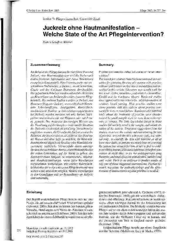 Vorschauseite 1: Juckreiz ohne Hautmanifestation - Welche State of the Art Pflegeintervention?
