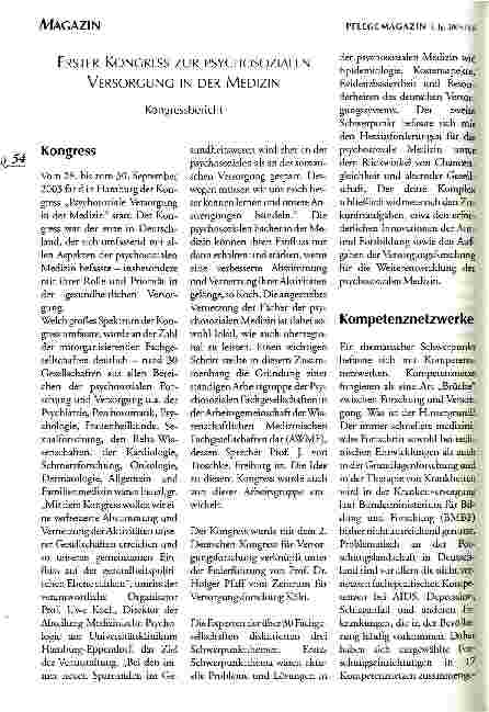 Vorschauseite 1: Erster Kongress zur psychosozialen Versorgung in der Medizin Kongressbericht