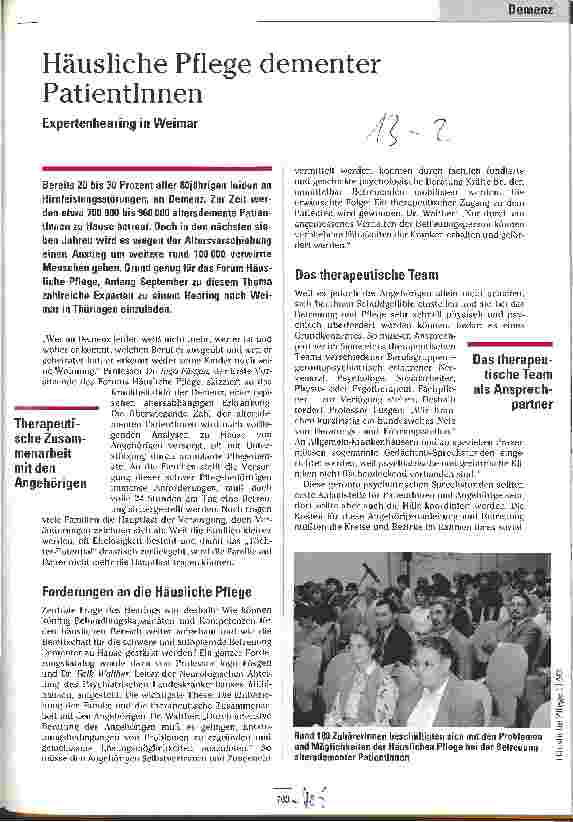Vorschauseite 1: Häusliche Pflege dementer PatientInnen Expertenhearing in Weimar