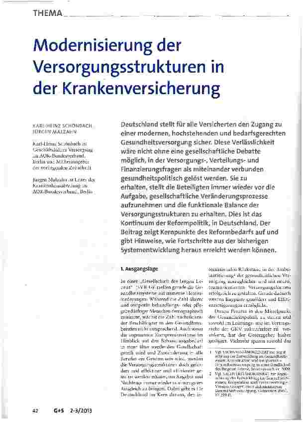 Vorschauseite 1: Modernisierung der Versorgungsstrukturen in der Krankenversicherung