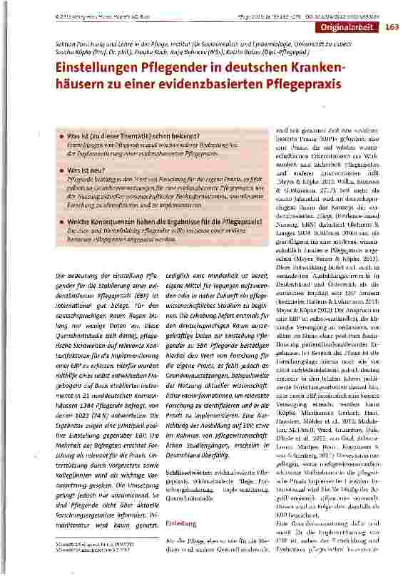 Vorschauseite 1: Einstellungen Pflegender in deutschen Krankenhäusern zu einer evidenzbasierten Pflegepraxis