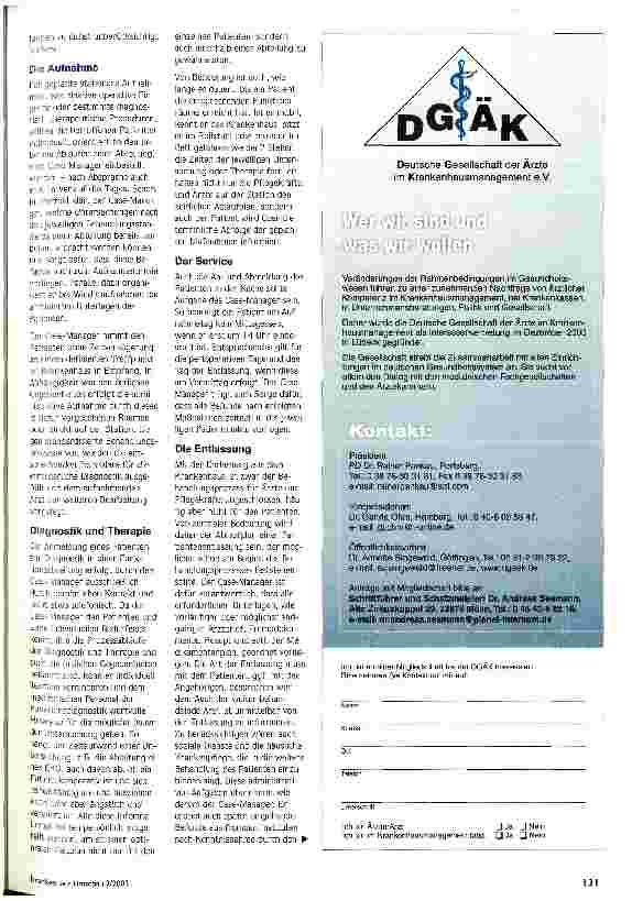 Vorschauseite 2: Organisator der Kundenkette Case-Manager - ein neues Berufsbild in der Diskussion