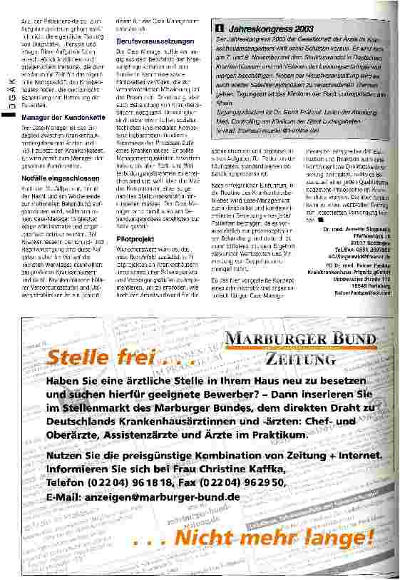 Vorschauseite 3: Organisator der Kundenkette Case-Manager - ein neues Berufsbild in der Diskussion