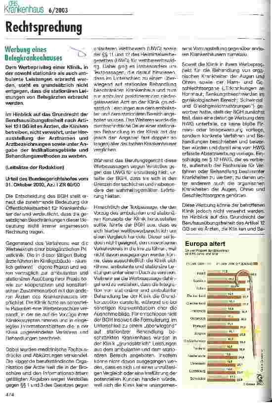 Vorschauseite 1: Werbung eines Belegkrankenhauses