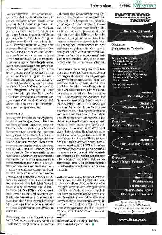 Vorschauseite 2: Werbung eines Belegkrankenhauses