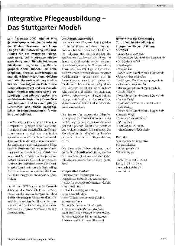 Vorschauseite 1: Integrative Pflegeausbildung - Das Stuttgarter Modell