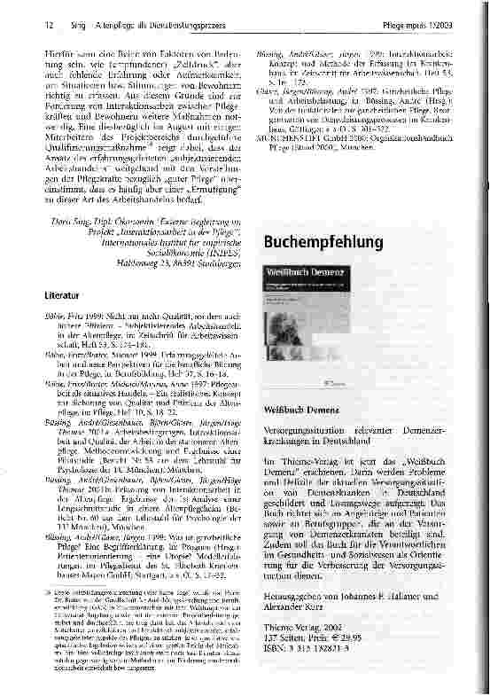 Vorschauseite 6: Altenpflege als Dienstleistungsprozess (Zwischen-)Ergebnisse eines Praxisbzw. Umsetzungsprojektes zur Förderung von Interaktionsarbeit in der stationären Altenpflege