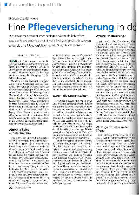 Vorschauseite 1: Eine Pflegeversicherung in der Schweiz?