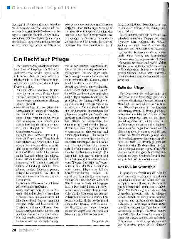 Vorschauseite 3: Eine Pflegeversicherung in der Schweiz?