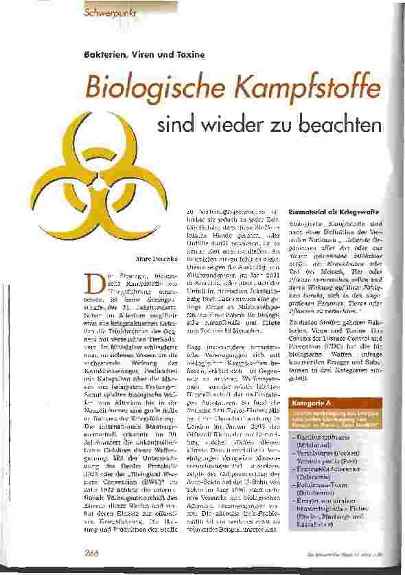 Vorschauseite 1: Biologische Kampfstoffe sind wieder zu beachten