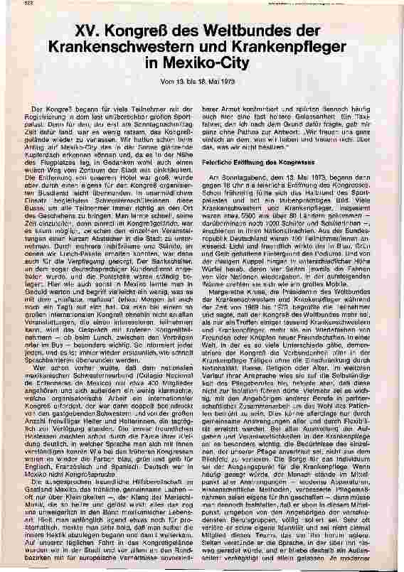 Vorschauseite 1: XV. Kongreß des Weltbundes der Krankenschwestern und Krankenpfleger in Mexiko-City (13.-18. Mai 1973)
