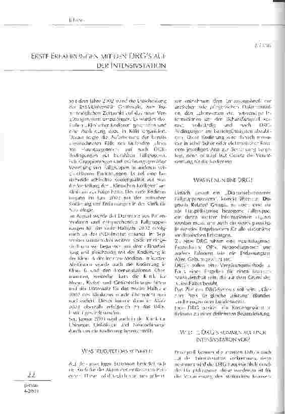 Vorschauseite 1: Erste Erfahrungen mit den DRGs auf der Intensivstation