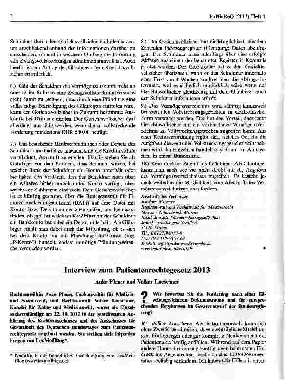 Vorschauseite 1: Interview zum Patientenrechtegesetz 2013