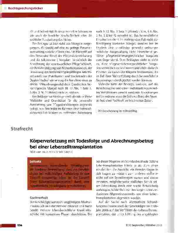 Vorschauseite 1: Körperverletzung mit Todesfolge und Abrechnungsbetrug bei einer Leberzelltransplantation
