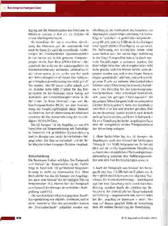 Vorschauseite 3: Körperverletzung mit Todesfolge und Abrechnungsbetrug bei einer Leberzelltransplantation