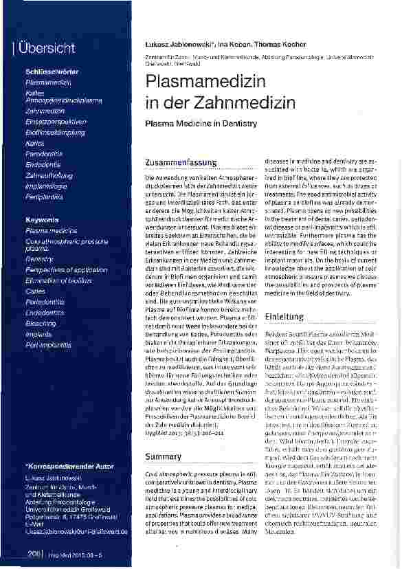 Vorschauseite 1: Plasmamedizin in der Zahnmedizin