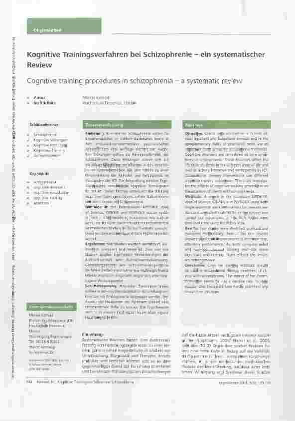 Vorschauseite 1: Kognitive Trainingsverfahren bei Schizophrenie ein systematischer Review
