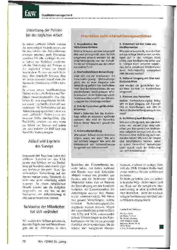 Vorschauseite 3: Qualität der Versorgung bestimmt Zukunft der Krankenhäuser Zertifizierung nach amerikanischen JCIA Standards
