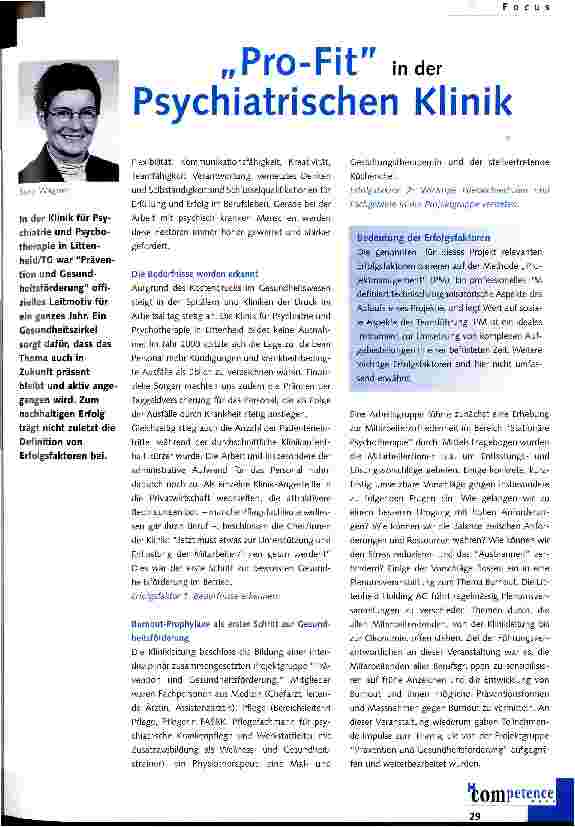Vorschauseite 1: Pro-Fit in der Psychiatrischen Klinik