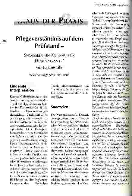 Vorschauseite 1: Pflegeverständnis auf dem Prüfstand Snoezelen ein Konzept für Demenzkranke? Widerstand gegen einen Trend