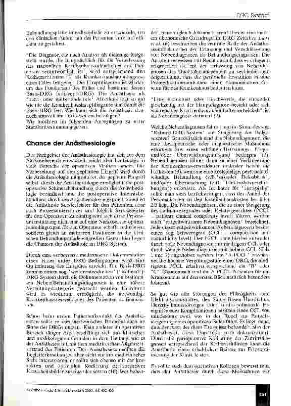 Vorschauseite 2: Anästhesiologie und German (Refined?) Diagnosis-Related Groups Die Verpflichtung zur medizinischen Dokumentation als Chance nutzen