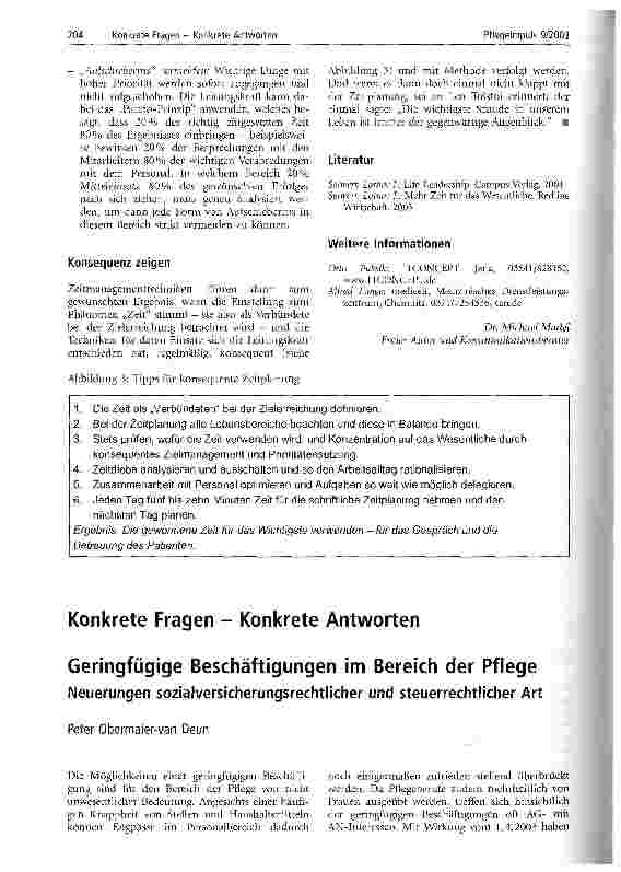 Vorschauseite 1: Geringfügige Beschäftigungen im Bereich der Pflege Neuerungen sozialversicherungsrechtlicher und steuerrechtlicher Art