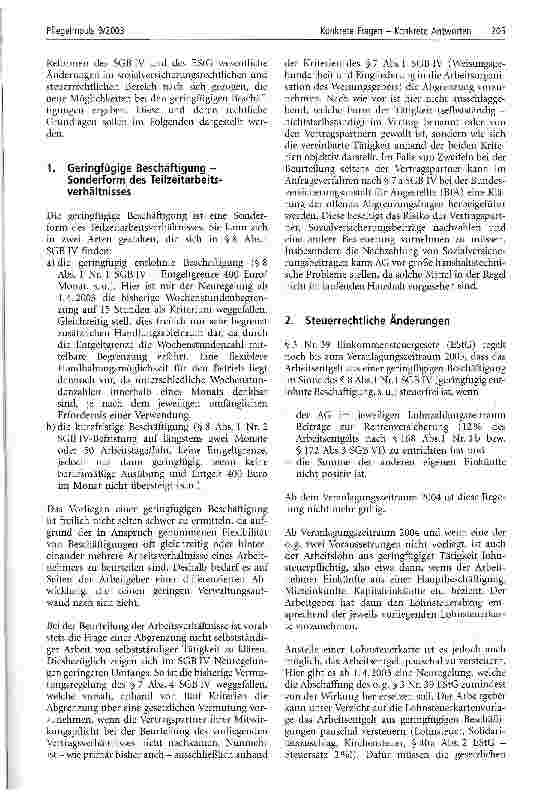 Vorschauseite 2: Geringfügige Beschäftigungen im Bereich der Pflege Neuerungen sozialversicherungsrechtlicher und steuerrechtlicher Art