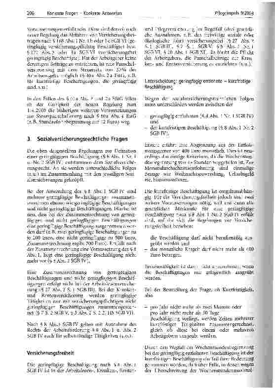 Vorschauseite 3: Geringfügige Beschäftigungen im Bereich der Pflege Neuerungen sozialversicherungsrechtlicher und steuerrechtlicher Art