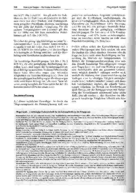 Vorschauseite 5: Geringfügige Beschäftigungen im Bereich der Pflege Neuerungen sozialversicherungsrechtlicher und steuerrechtlicher Art
