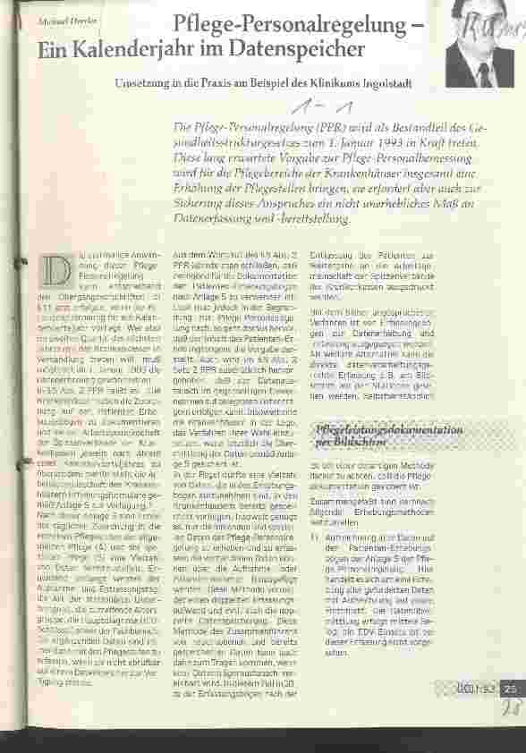 Vorschauseite 1: Pflege-Personalregelung - ein Kalenderjahr im Datenspeicher Umsetzung in die Praxis am Beispiel des Klinikums Ingolstadt