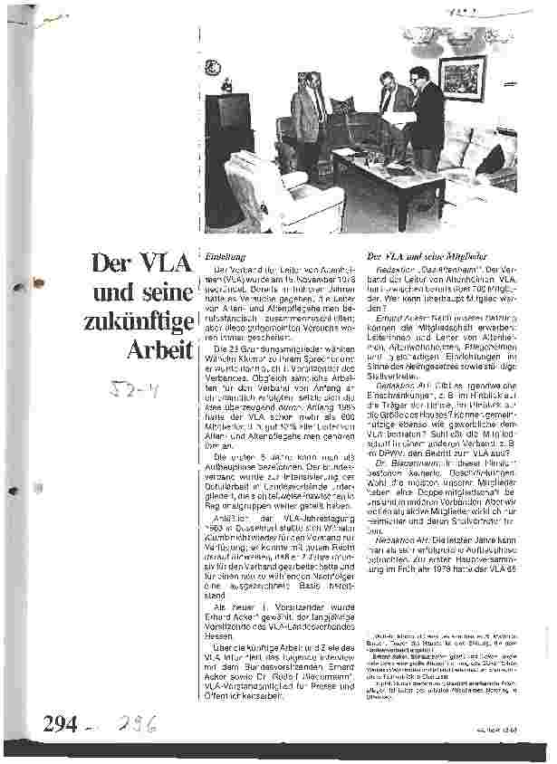 Vorschauseite 1: Der VLA und seine zukünftige Arbeit