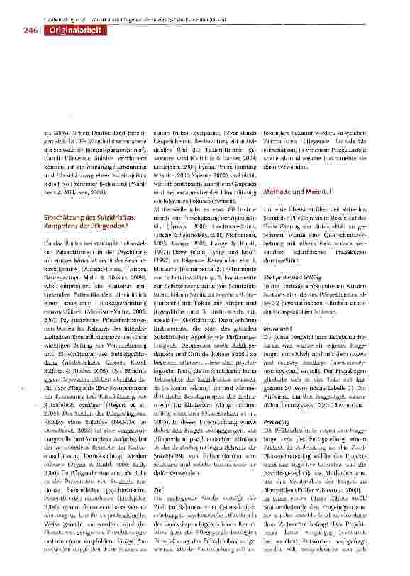 Vorschauseite 2: Wie schätzen Pflegende die Suizidalität von Patient(inn)en ein? Erhebung in psychiatrischen Institutionen der deutschen Schweiz