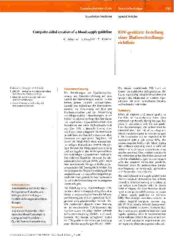 Vorschauseite 1: EDV-gestützte Erstellung einer Blutbereitstellungsrichtlinie