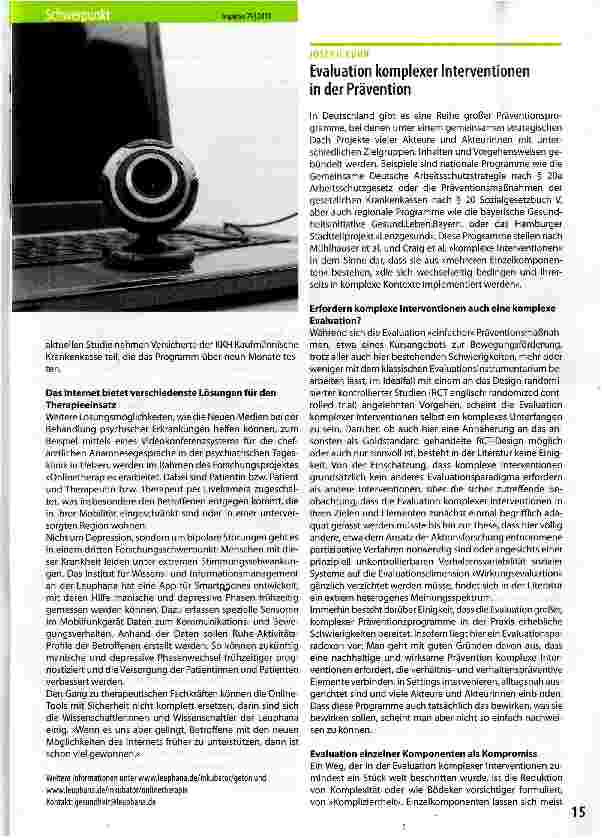 Vorschauseite 2: Innovation in der Versorgung -Computer als Therapiehelfer