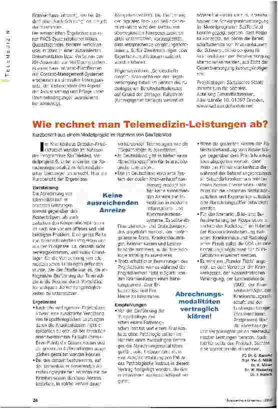 Vorschauseite 5: Telemedizin rechnet sich Ergebnisse eines Modellprogrammes in Sachsen