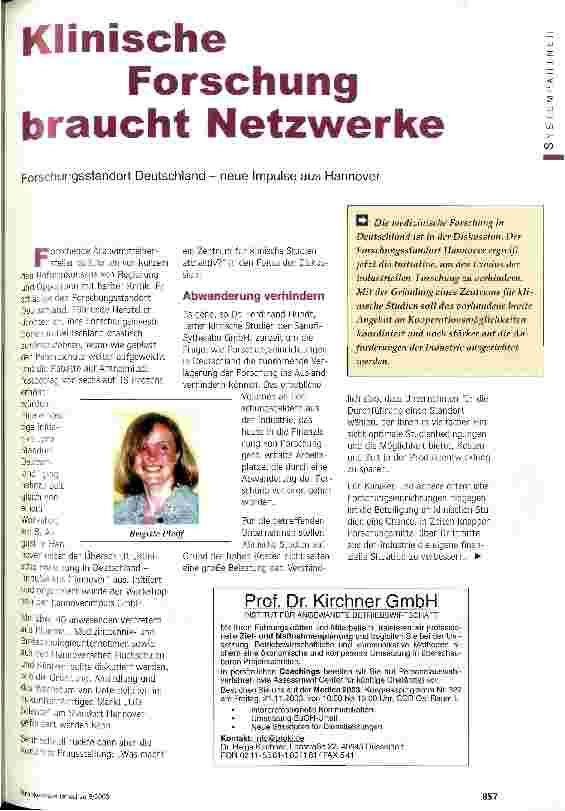 Vorschauseite 1: Klinische Forschung braucht Netzwerke Forschungsstandort Deutschland - neue Impulse aus Hannover