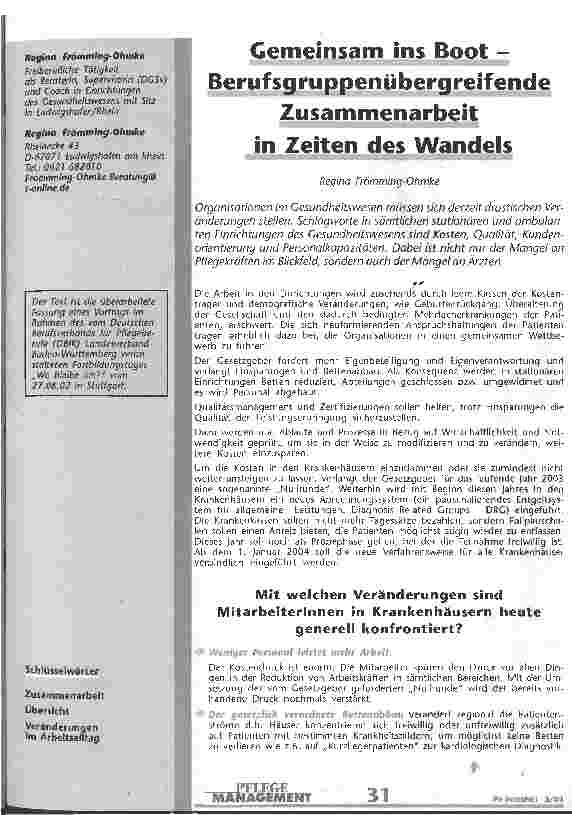 Vorschauseite 1: Gemeinsam ins Boot - Berufsgruppenübergreifende Zusammenarbeit in Zeiten des Wandels